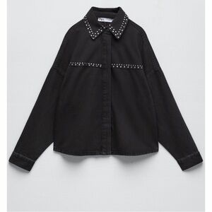 Zara Black Denim Studded Shirt Jacket